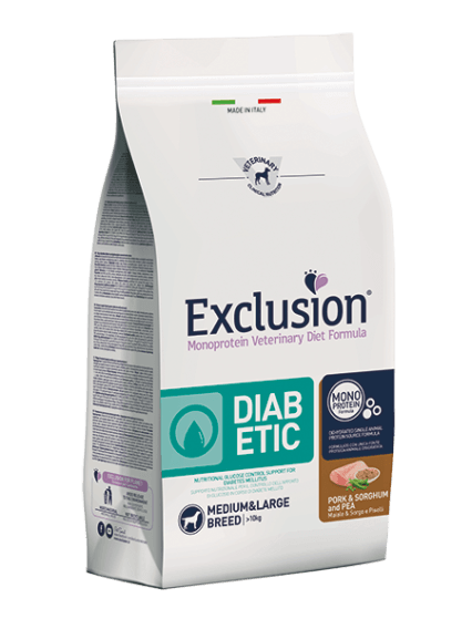 Exclusion Vet Diet Diabetic Maiale Sorgo e Piselli Adult Medium e Large Breed 2kg