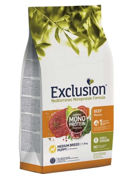 Exclusion Mediterraneo Noble Grain Puppy Medium Croccantini  Manzo 12kg