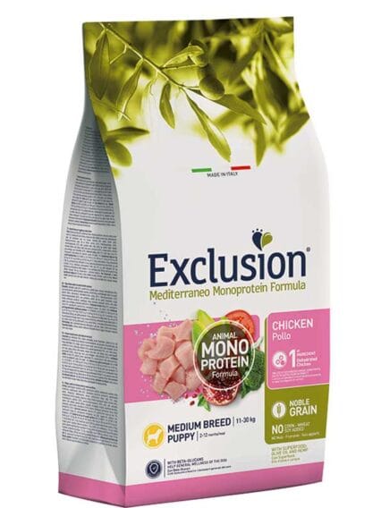 Exclusion Mediterraneo Noble Grain Puppy Medium Croccantini  Pollo 12kg