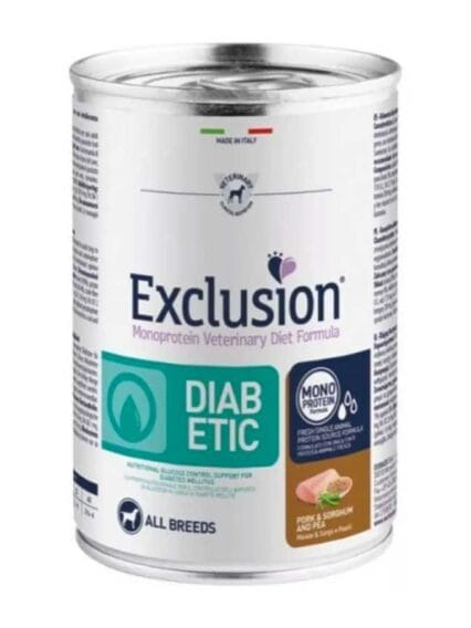 Exclusion Diabetic Maiale Sorgo e Piselli All breed barattolo da 400gr