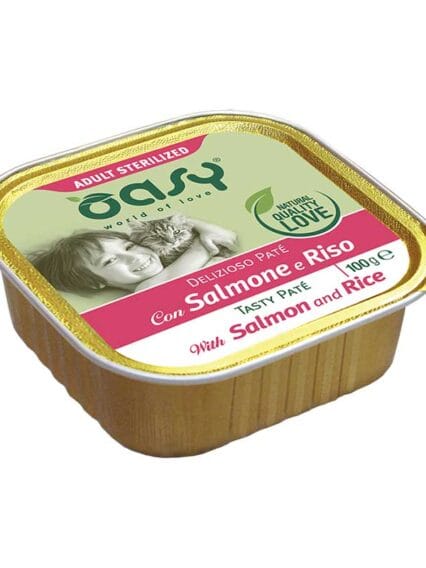 Oasy Delizioso Pat&egrave; Adult Sterilized con Salmone e Riso 100gr