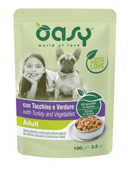 Oasy Straccetti in Salsa Adult con Tacchino e Verdure 100gr;