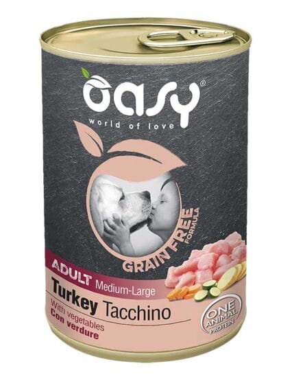 Oasy Grain Free Adult Medium/Large Tacchino da 400gr Barattolo Umido Cane