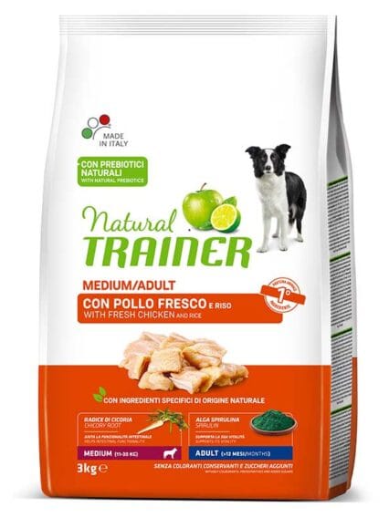 Natural Trainer Medium Adult con Pollo Fresco , Riso e Aloe Vera 3kg