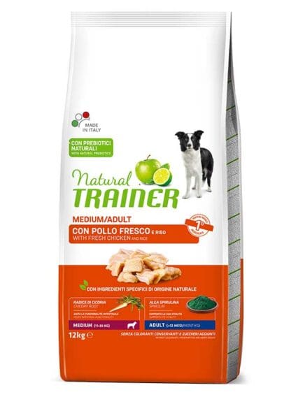 Natural Trainer Medium Adult con Pollo Fresco , Riso e Aloe Vera 12kg