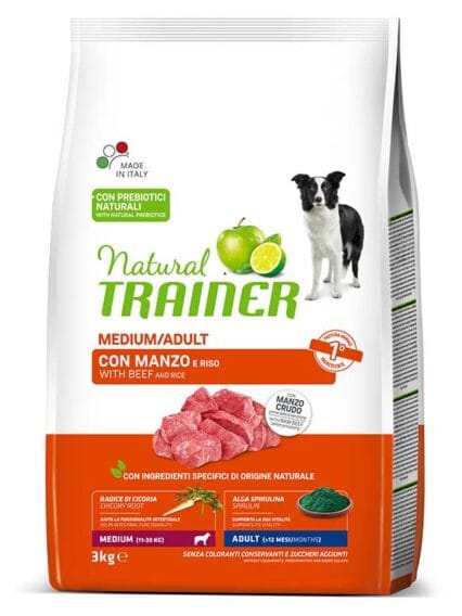 Natural Trainer Medium Adult con Manzo Fresco e Riso 3kg