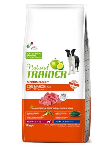 Natural Trainer Medium Adult con Manzo Fresco e Riso 12kg