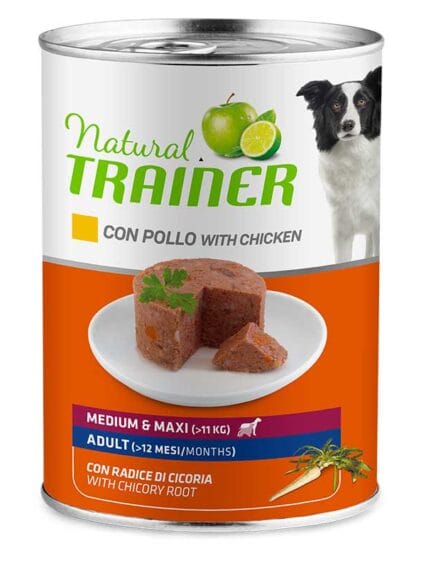 Natural Trainer Adult Medium e Maxy Pollo Scatolette Umido Cane 400gr