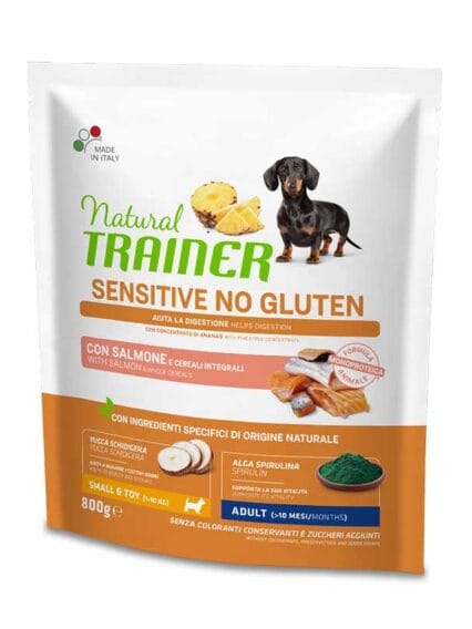 Natural Trainer No Gluten Adult Small e Toy con Salmone e Cereali Integrali da 800gr