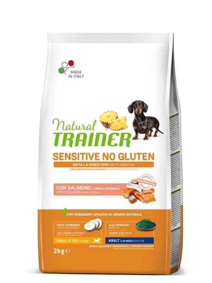 Natural Trainer No Gluten Adult Small e Toy con Salmone e Cereali Integrali da 2kg