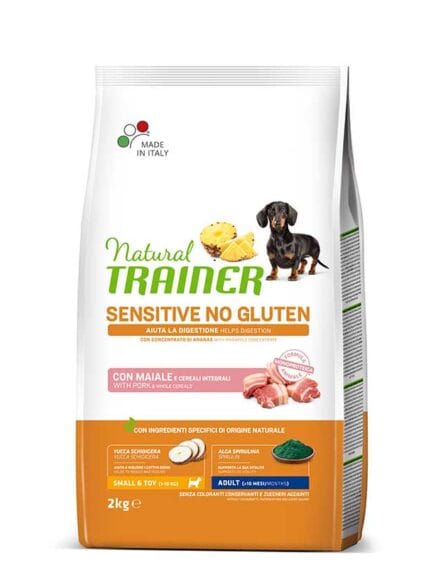 Natural Trainer No Gluten Adult Small e Toy con Maiale e Cereali Integrali da 2kg