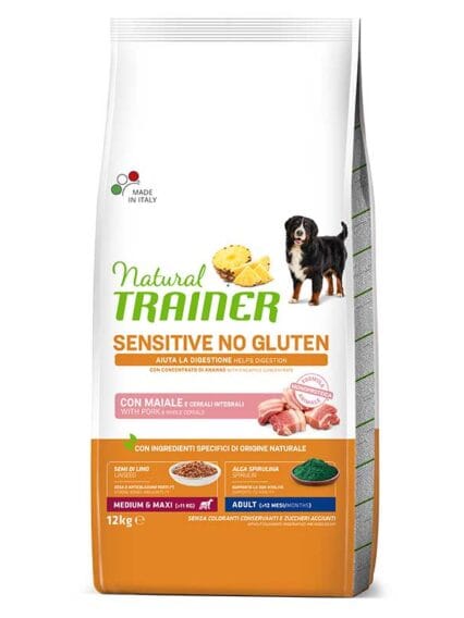 Natural Trainer Adult Med e Maxy con Maiale e Cereali Integrali da 12kg