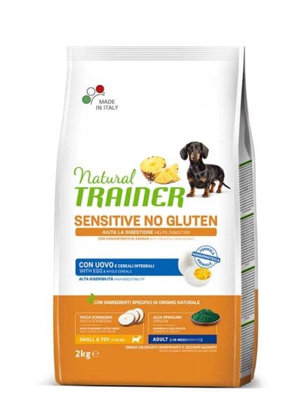 Natural Trainer No Gluten Adult Small e Toy con Uovo e Cereali Integrali da 2kg