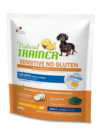 Natural Trainer No Gluten Adult Small e Toy con Uovo e Cereali Integrali da 800gr