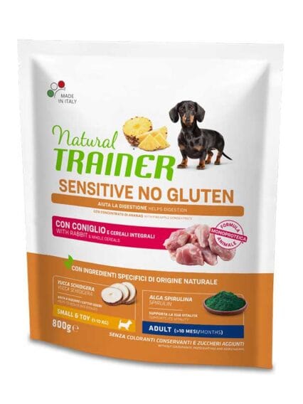 Natural Trainer No Gluten Adult Small e Toy con Coniglio e Cereali Integrali da 800gr