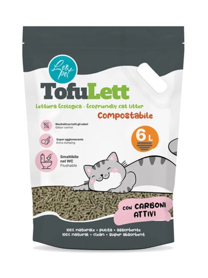 LeoPet TOFULETT! lettiera al tofu agglomerante da 6 LT - CARBONI ATTIVI