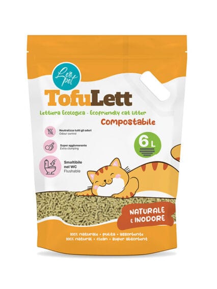 LeoPet TOFULETT! lettiera al tofu agglomerante da 6 LT - NATURALE E INODORE
