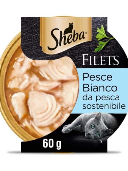 Sheba Filets 16 x 60gr  Cibo Umido per gatti con Pesce Bianco BOX da 16 vaschette da 60g ognuna